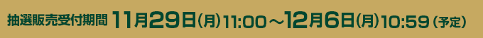 抽選販売受付期間 11月29日(月)11:00～12月6日(月)10:59(月)予定