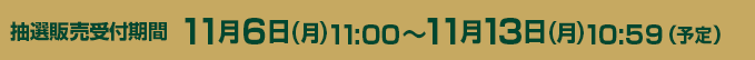 抽選販売受付期間 11月6日(月)11:00～11月13日(月)10:59（予定）